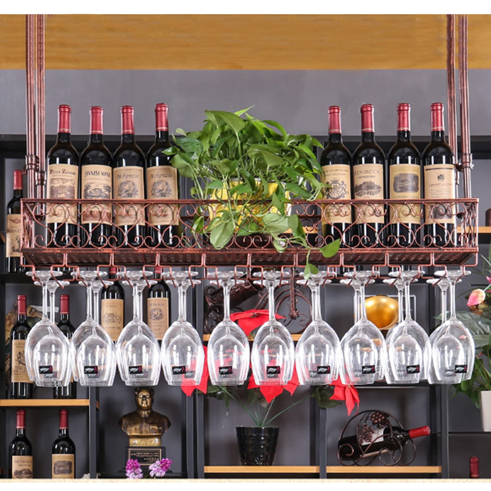 Bar restaurante estantes de decoración para organizar copas y botellas de vino