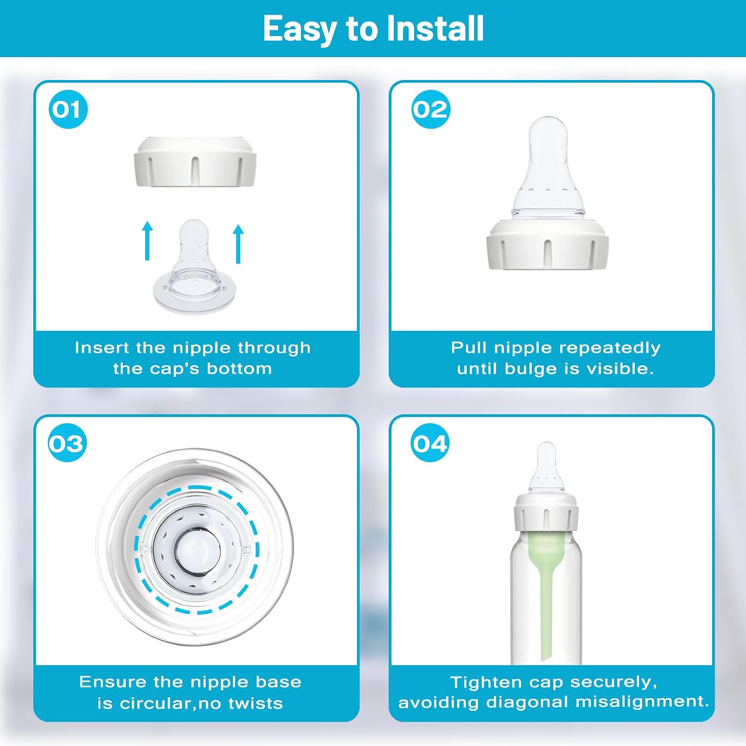 Silicone Baby Nipple for Dr Brown's Natural Flow Level 2 Narrow Baby Bottles, Soft Bottle Nipples for Baby 3m+, Medium Flow, 4-Pack
