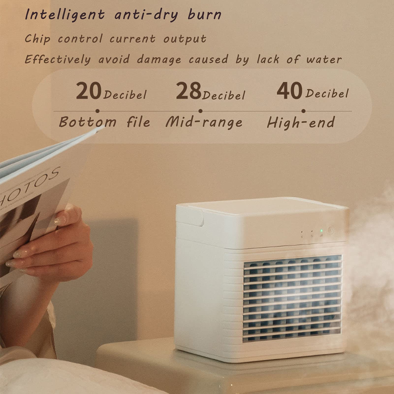 Enfriador Aire Portátil, 3 En 1 Aire Acondicionado, Batería 4000 MAh, con 3 Velocidades, Enfriadores Evaporativos, Humidificador Purificador, para Hogar, Oficina, Viajes (White)