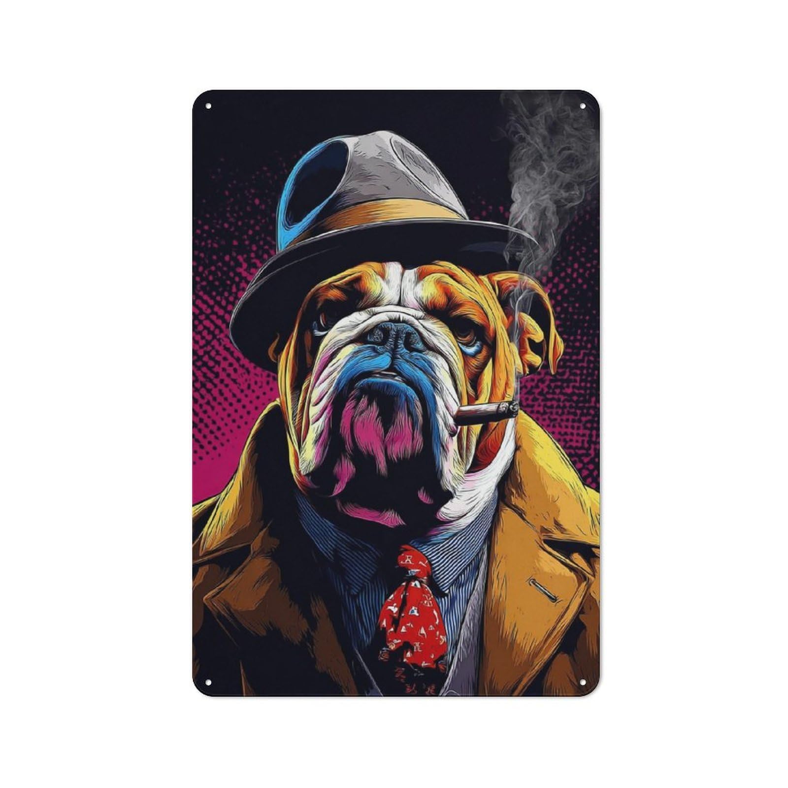 Clean Industrial Stylish Bulldog in Fedora And Suit -2 Industrial Metal Sign 30x20cm, Studio Wall Art for Loft, Studio, Office Or Creative Room