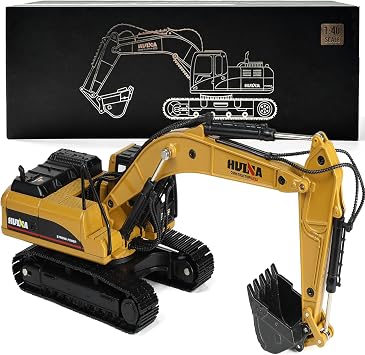 Excavator Toy with Gift Box, 1/40 Alloy Metal Die-Cast Excavator Digger Construction Vehicle Model Decoration Toy Gift for Boys Mens-Yellow