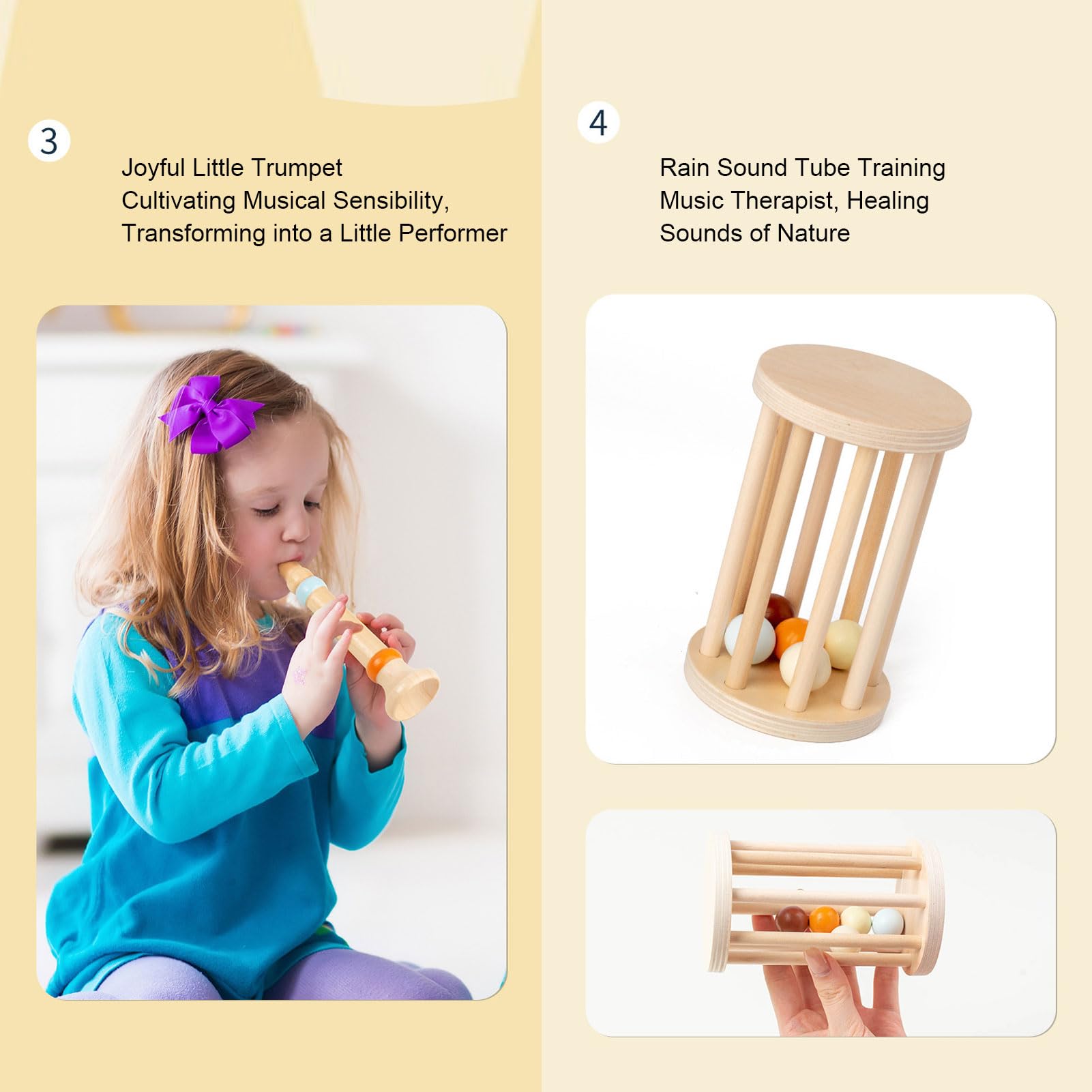 Fabater Giocattolo a Percussione Musicale in Legno, Materiale in Legno di Faggio Sicuro per i Bambini Strumenti a Percussione in per Bambini, Strumento Musicale per con 13 Accessori per la
