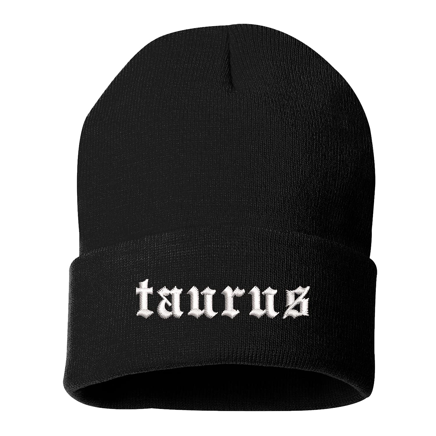 DSY Lifestyle Taurus Old English Beanie Hat - Zodiac Beanie (White)