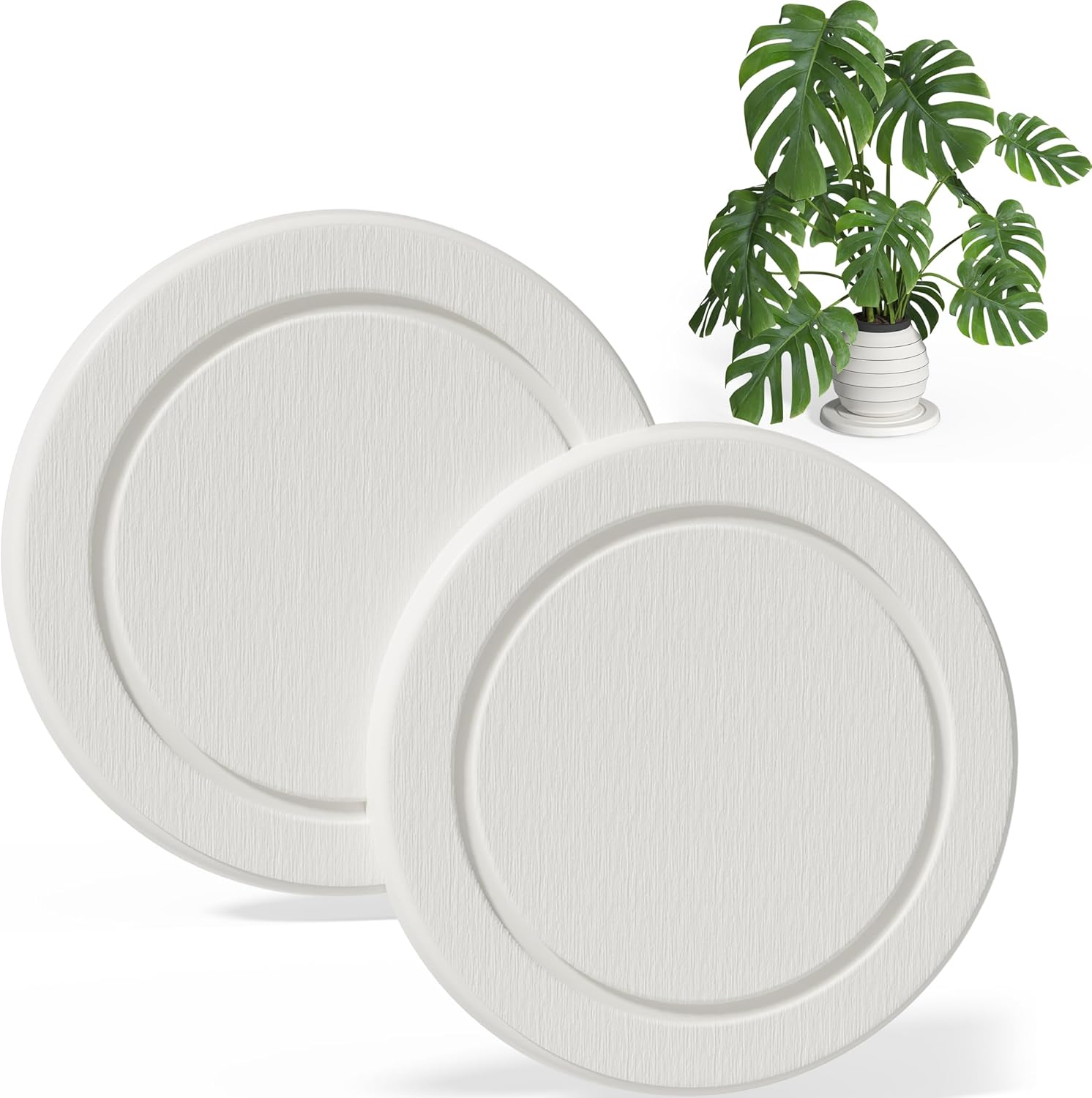 Plant Saucer Flower Pot Saucers Plant Trays for Pots Instant Dry Diatomaceous Earth Round Plant Drip Trays for Indoors Keeping Counter and Floors Dry and Clean (2Pcs White Large)