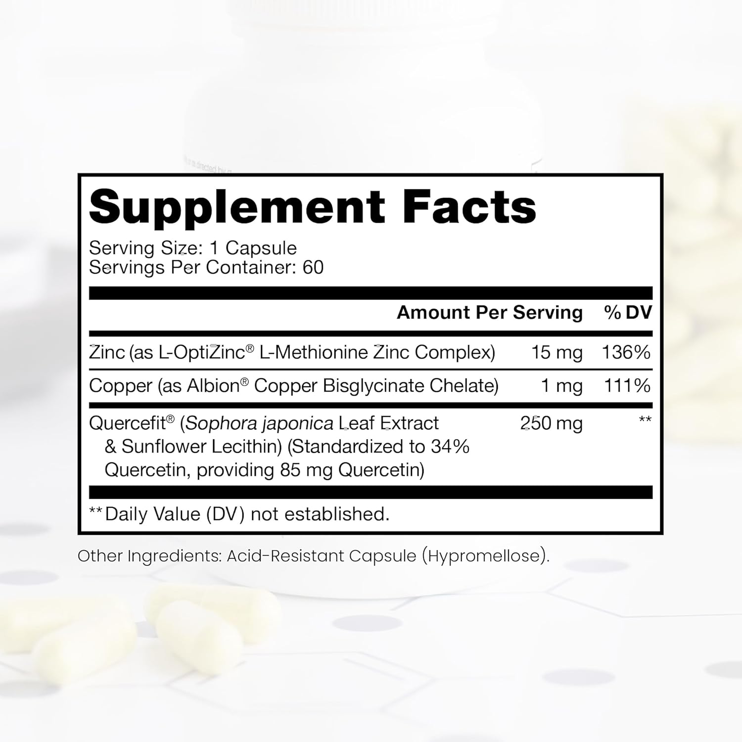 Zinc Defense | Zinc + Copper + Quercetin | 60 Servings in Vegan Capsules | L-OptiZinc & Quercefit Ionophore | Chelated Minerals | Immune, Gut, & Hormonal Balance Support - Image 2