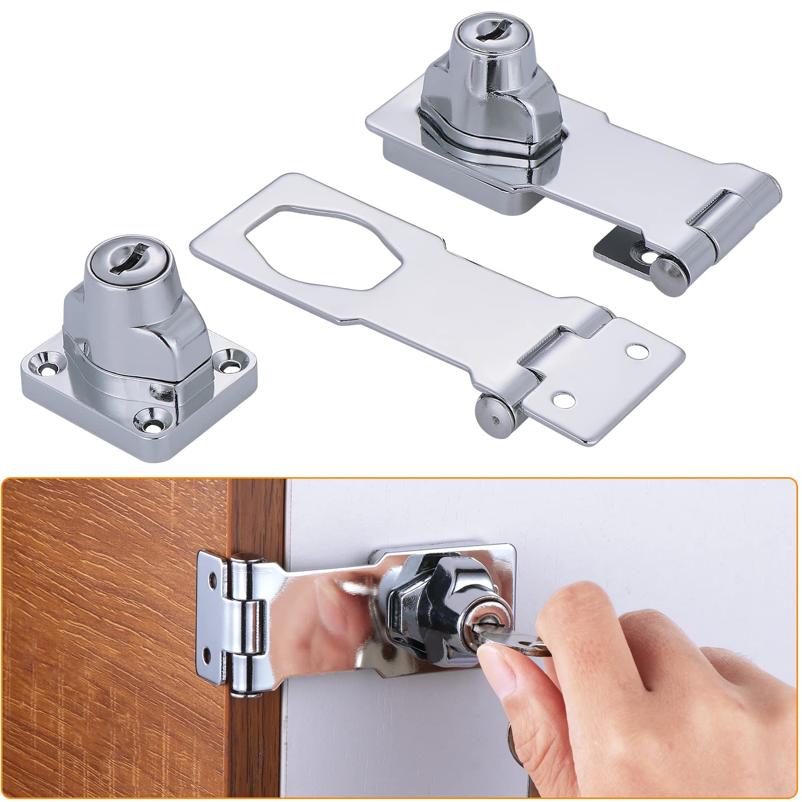 Gueenky 4 Piezas Cerrojo de Candado de Acero Inox, 3 Pulgadas Cerradura de Armario con Llave y Tornillo Candado Puerta para Muebles Cajones Casilleros