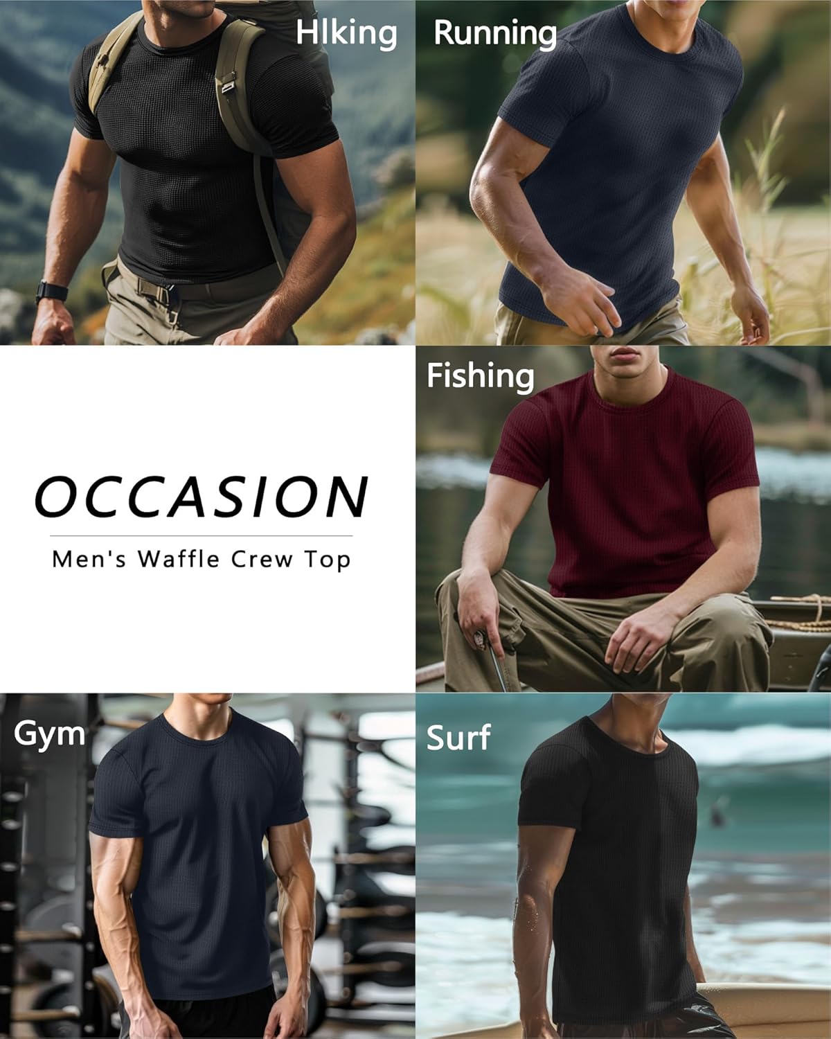 Ficerd 3 Pack Men's Short Sleeve Waffle Knit Shirts, Casual Textured Crew Neck Summer T-Shirts Lightweight Solid Pullover Tee - Image 5