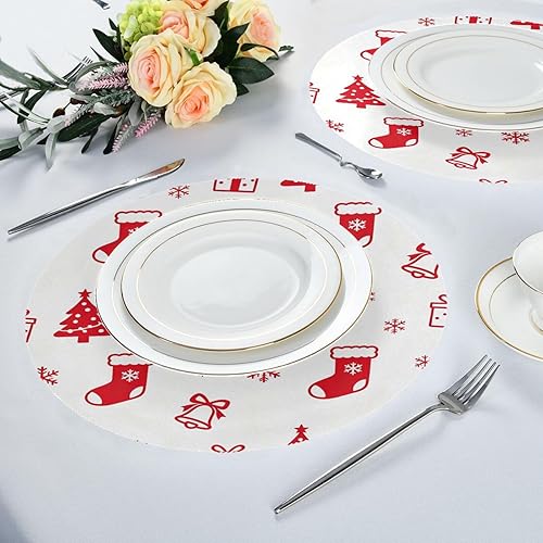 Miniatura 6 de Red Christmas Bell and Sock placemat Round Table Waterproof Table Runner Set of 4 15x15 in manteles para mesa de comedor