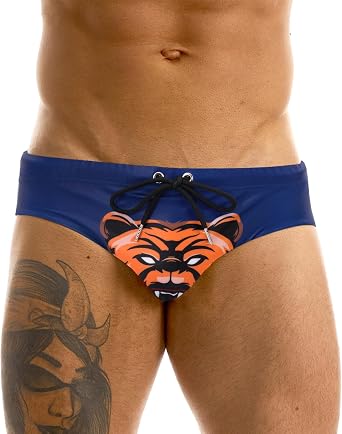 MIZOK Mens Sexy Bikini Swimwear Bear Animal Print Swimsuit Low Rise Gay Swim Briefs