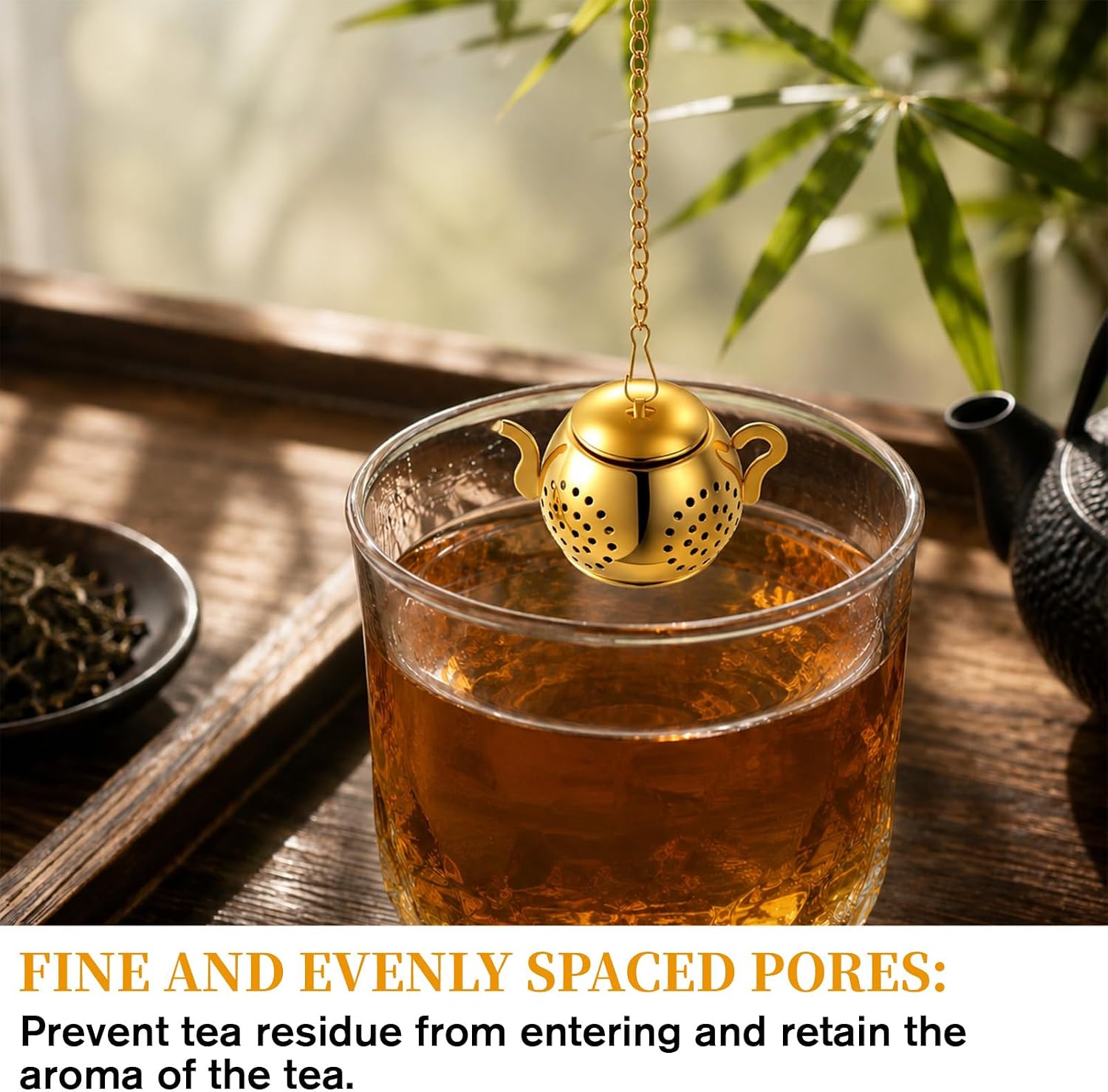 3 Pack Tea Strainer, Include Stainless Steel Tea Strainer Pot Design Infuser Spoon and Drip Trays Reusable Teas Steeper for Green Black Oolong Loose Teas, Gold & Silver