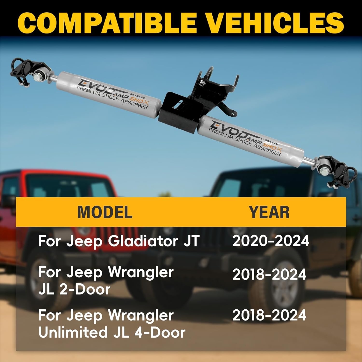 N3 Dual Steering Stabilizer for Jeep Wrangler JL 2018-2024, for Jeep Gladiator JT 2020-2024 with 2.5" of Lift or Higher, Replacement Part for 87304