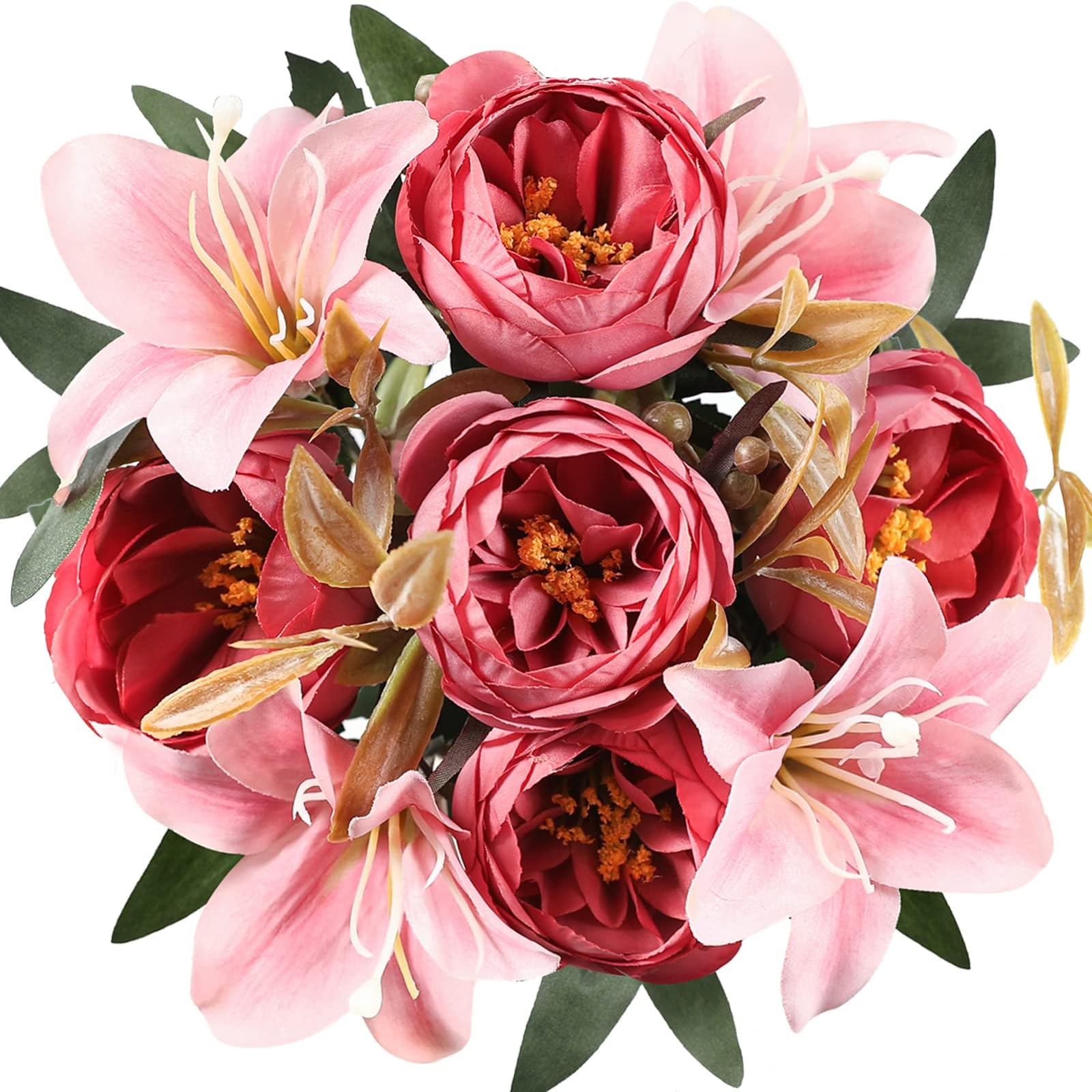 Floralsecret Artificial Silk Peony Flower Faux Lily Flowers Bouquet Home Wedding Table Decor(Peach Pink)