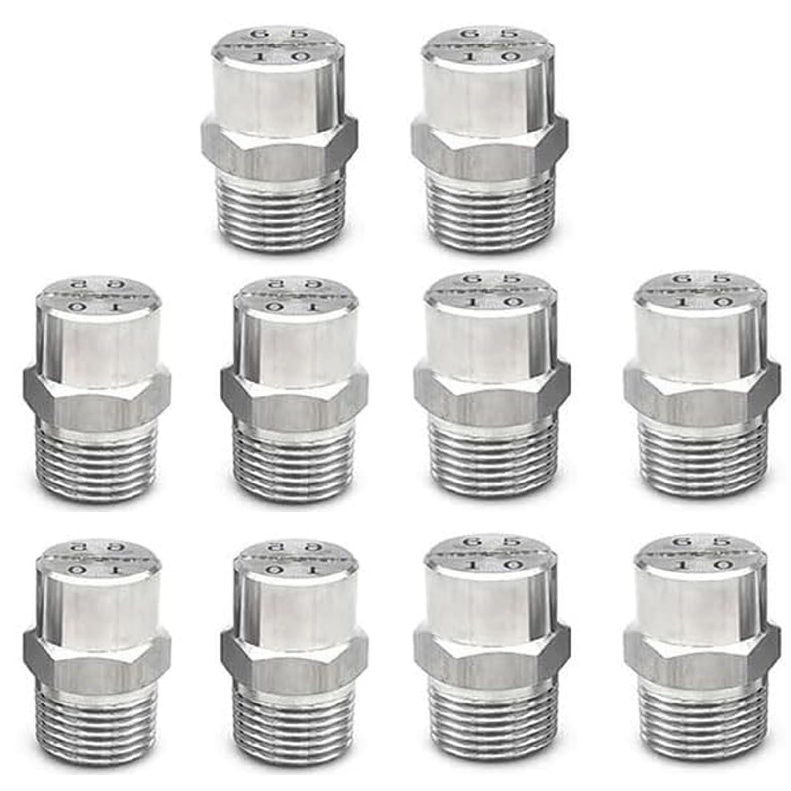 Ugello per idropulitrici in acciaio inossidabile, Confezione Da 10 Ugelli A Ventaglio Piatto In Acciaio Inossidabile 304 1/8-1/2 BSPT 65-110°(65°,1/2 BSPT (Bore Diameter 1.4 mm))