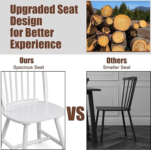 Miniatura 6 de KOTEK Juego de 4 sillas de comedor de madera, sillas Windsor con respaldo de husillo, patas de madera maciza, asiento ancho, sillas laterales sin