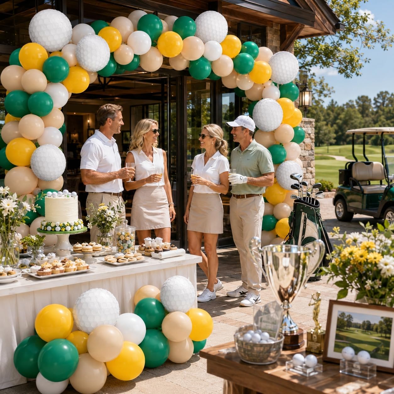 Golf Balloons, 12 Inch Green Yellow White Sport Themed Party Decorations thumbnail