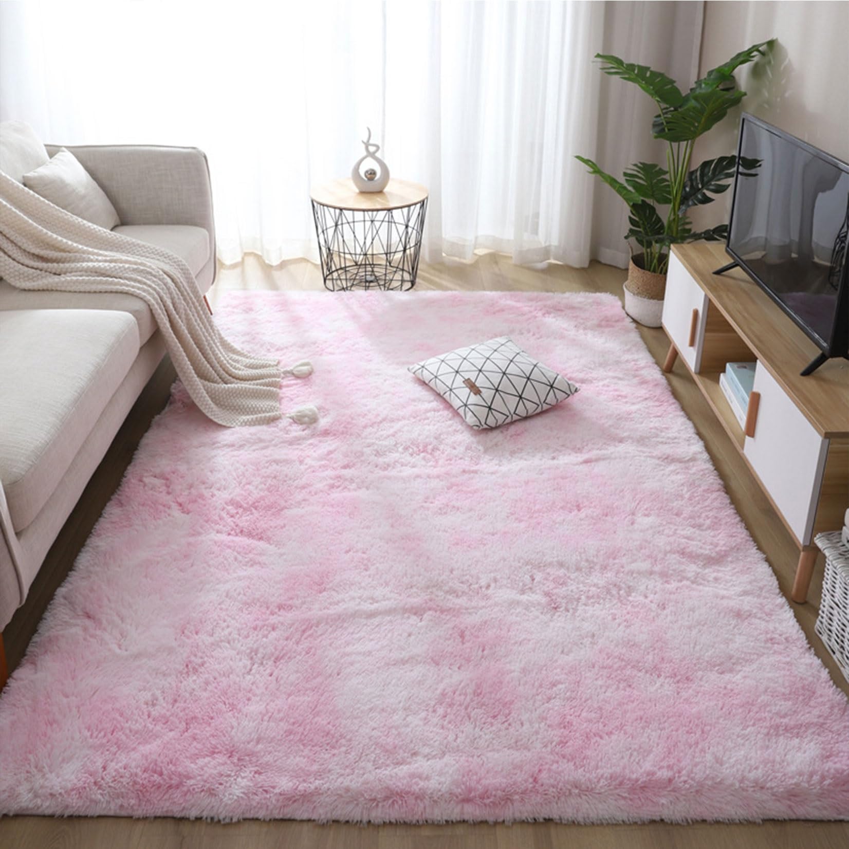 Tapis de chambre doux rose clair 120 x 230 cm pour canapé