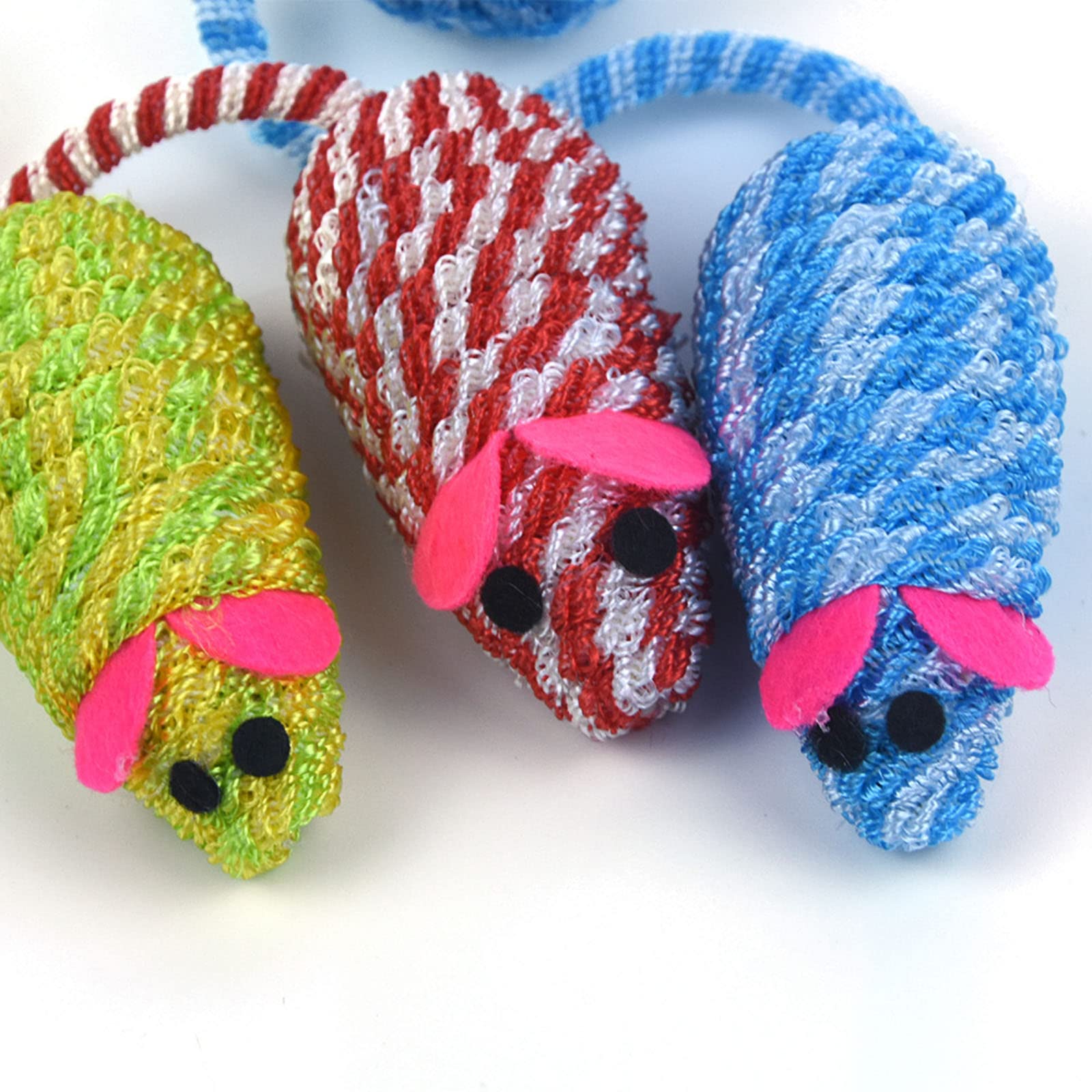 BEIDUOYANG Cat Toys That Make Noise,Cat Toys,3 Pcs Colorful False Mouse Pet Cat Toy Squeaker Sound Toy Braided Rope Mice Tail Ball Playing Toy for Cats Kitten