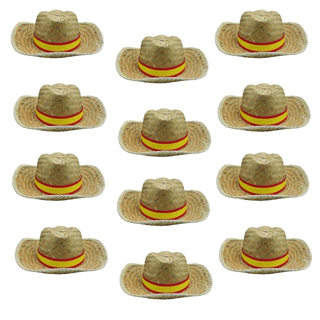Pack Cappelli di paglia con nastro bandiera Spagna per gruppi: addii, penne, fiere, eventi patriani, capeas o viaggi estivi | Accessorio ideale per gruppi e feste