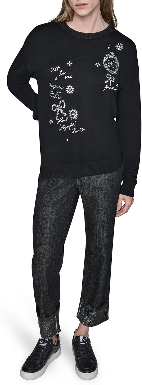 KARL LAGERFELD womens Long Sleeve Crew Neck Whimsy Sweater - Image 2