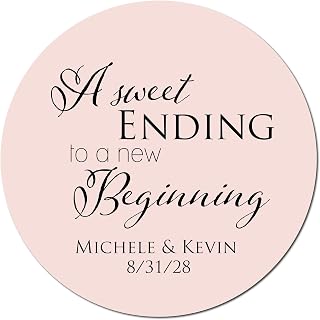 A Sweet Ending to a New Beginning Favor Stickers, Bridal Shower, Wedding Reception, Baby Shower, Customize with Names and Date
