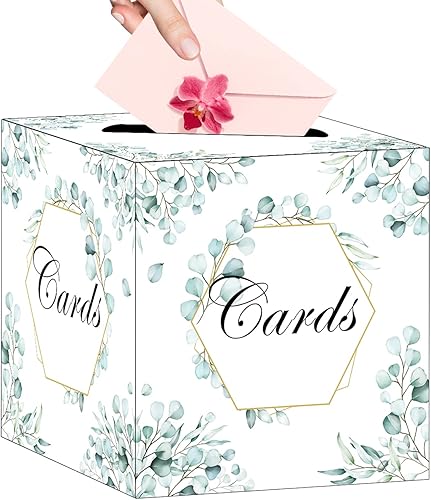 HEIPINIUYE Caja de tarjetas de eucalipto elegante para tarjetas de boda, caja de regalo para tarjetas de regalo, caja de dinero para recepción de