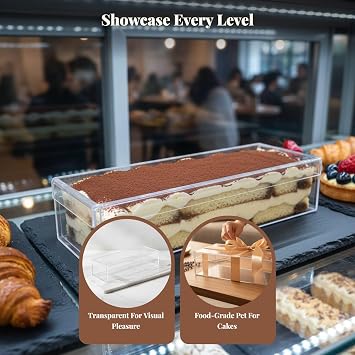 Tiramisu Container, Rectangle Cake Mold with Removable Side Panels & Lid, Tiramisu Case, Transparent Plastic Cake Boxes for Tiramisu/Cheesecake/Mousse/Pudding