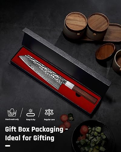 Miniatura 8 de YOTSUBA Kiritsuke - Cuchillo de chef de 8 pulgadas, cuchillo de cocina de Damasco forjado a mano, cuchillo japonés de acero de alto carbono Cuchillo