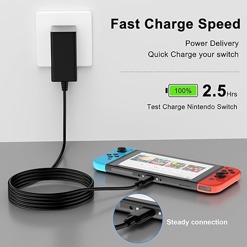 Miniatura 3 de Cargador para Nintendo Switch Adaptador de CA de repuesto para Nintendo Fuente de Alimentación 39W 15V 2.6A Carga Rápida con Cable USB C de 6.6 pies