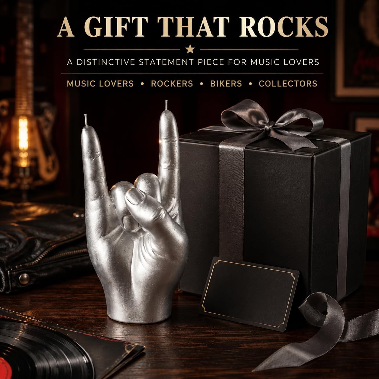 Gute Rock & Roll Hand Candle, Sign of the Horns Hand Gesture Candle, Gift for Music Lovers, Rockers, Bikers, Rock Lovers - 15x10cm (Silver)