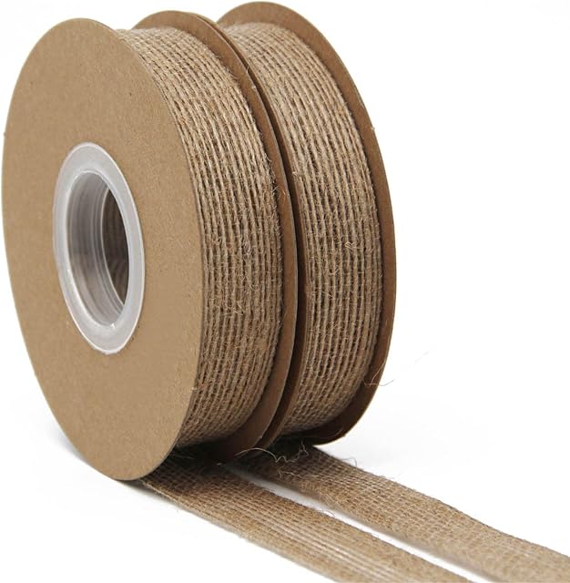 ZYOOO 2 Roll Natural Jute,2cm x 10m Craft Ribbon Burlap Ribbons - Rustic Hessian Ribbon