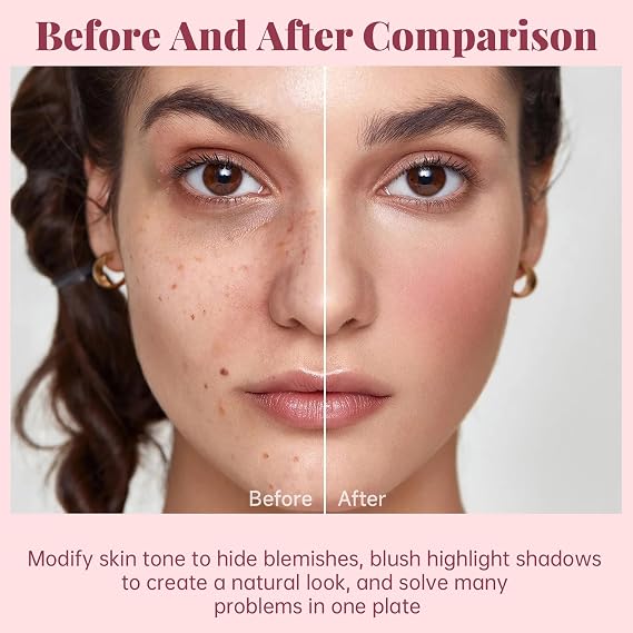 Noerrors 12 Colors Cream Blush Palette, Long Lasting Matte Blush Contour Highlight Palette Waterproof Smudge Proof Blendable Full Coverage Blush Palette Makeup with Brush