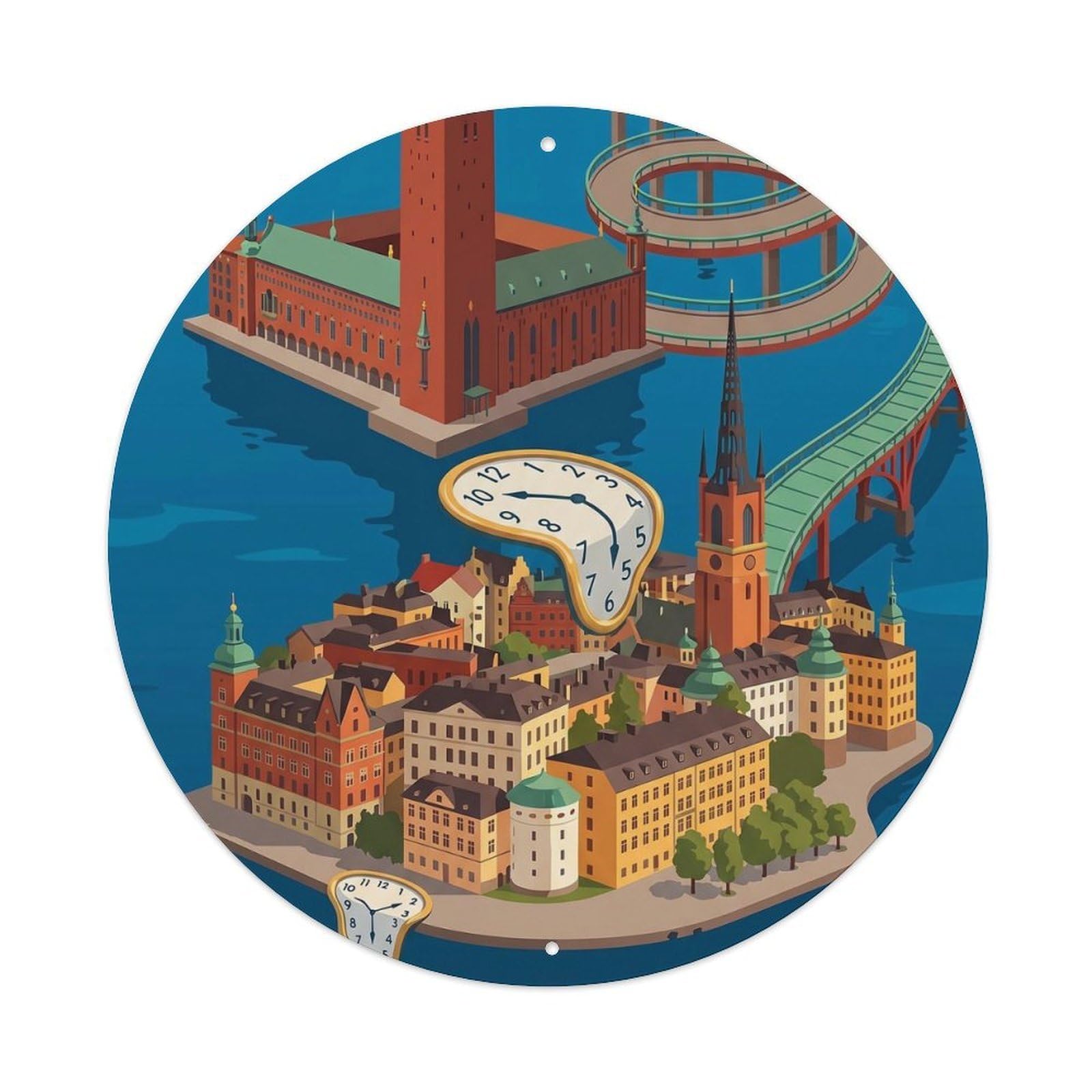 Vintage Travel Stockholm Sweden Surrealism Metal Tin Sign