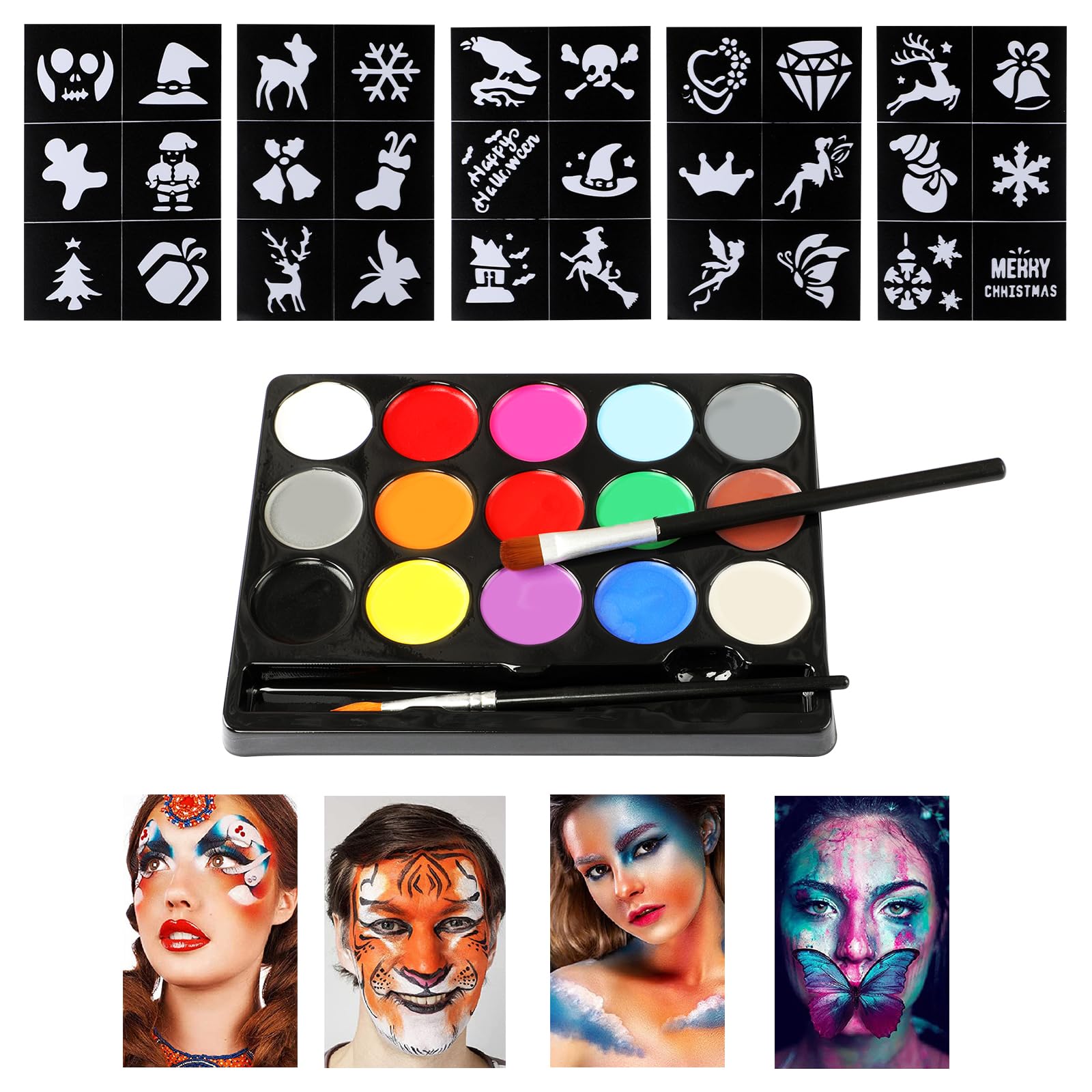 Kit De Pintura Facial Para Niños 15 Colores – Pintura Corporal Hipoalergénica No Tóxica, Fácil De Lavar, Ideal Para Halloween, Carnaval Y Fiestas