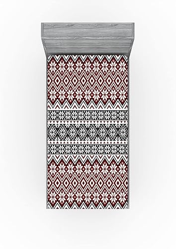 Miniatura 3 de Ambesonne Sábana Bajera Nórdica, Arreglo de Motivos Escandinavos Navidad Noruega Inspiraciones Culturales, Ropa de Cama de Tela Decorativa Suave