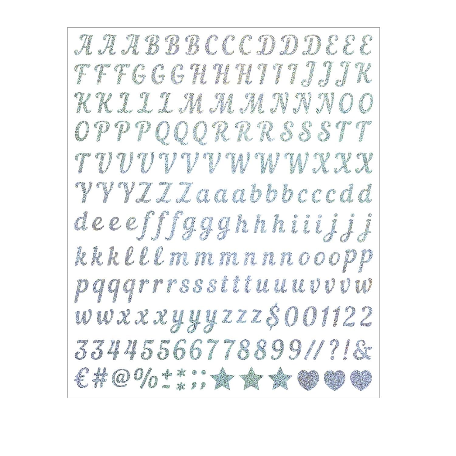 Self-Adhesive Gold Glitter Alphabet Stickers - 6 Sheets 0.5" Letters & Numbers for Crafts(Silver)
