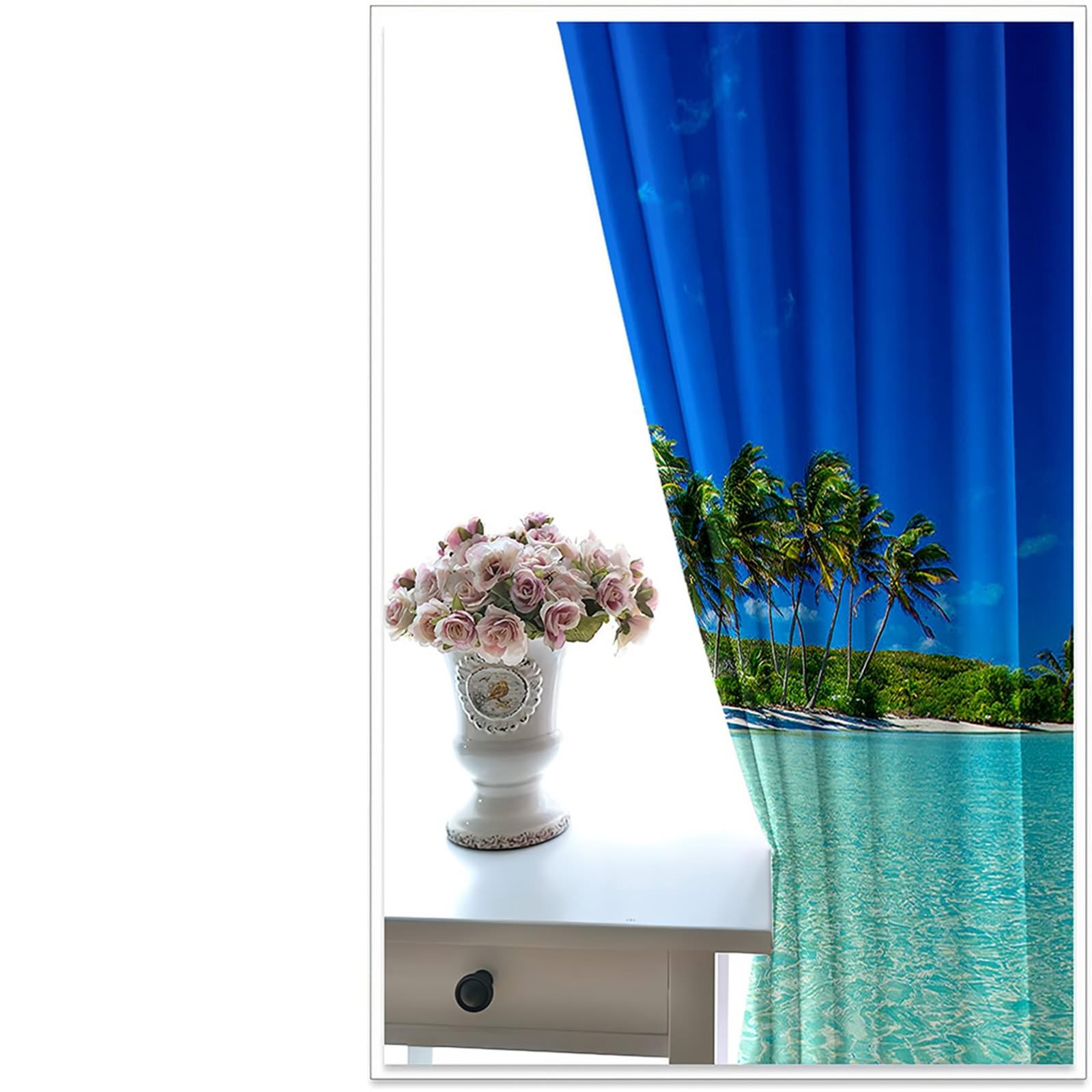 Vorhänge Blickdicht, Verdunklungsvorhänge Palmen Meer Strand Landschaft 2er Set H 183 x B 107 cm Abdunkelnde Gardinen Ösen für Wohnzimmer