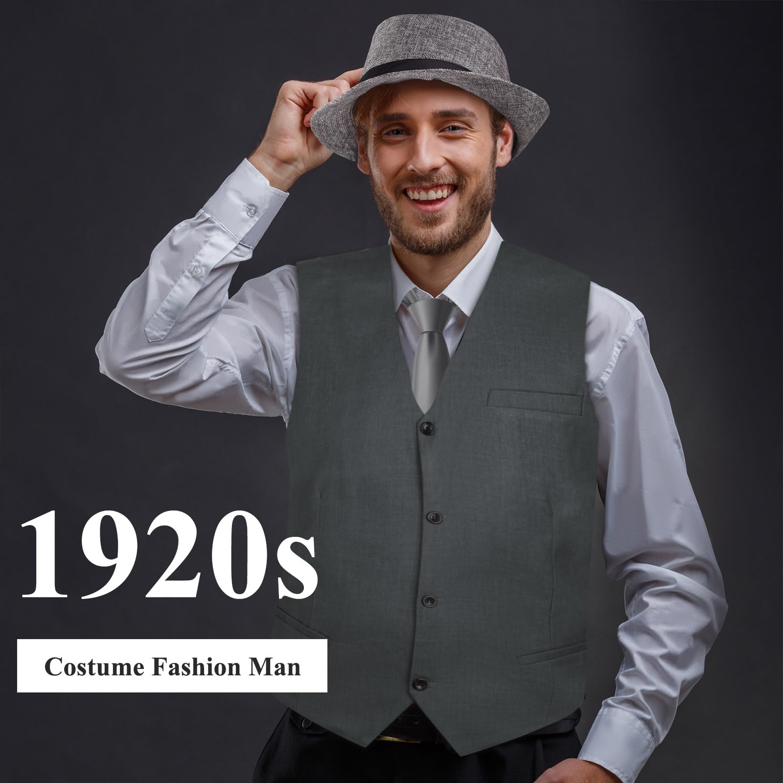 PLULON 16-delig jaren 20-kostuum voor heren, Gatsby gangster