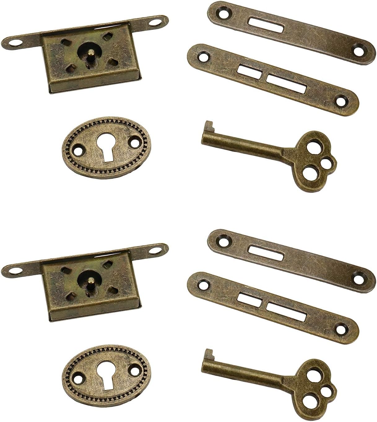 Mini Locks Set - Decorative Antique Cabinet Locks with Keys & Screws - Bronze