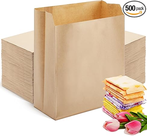 Tenceur 500 Pcs Waxed Sanitary Napkin Disposal Bags 7.5'' x 10'' x 3.5'' Kraft Feminine Hygiene Liner Bag Paper Bags for Commercial Business Personal Restroom Bathroom Janitorial Dispenser