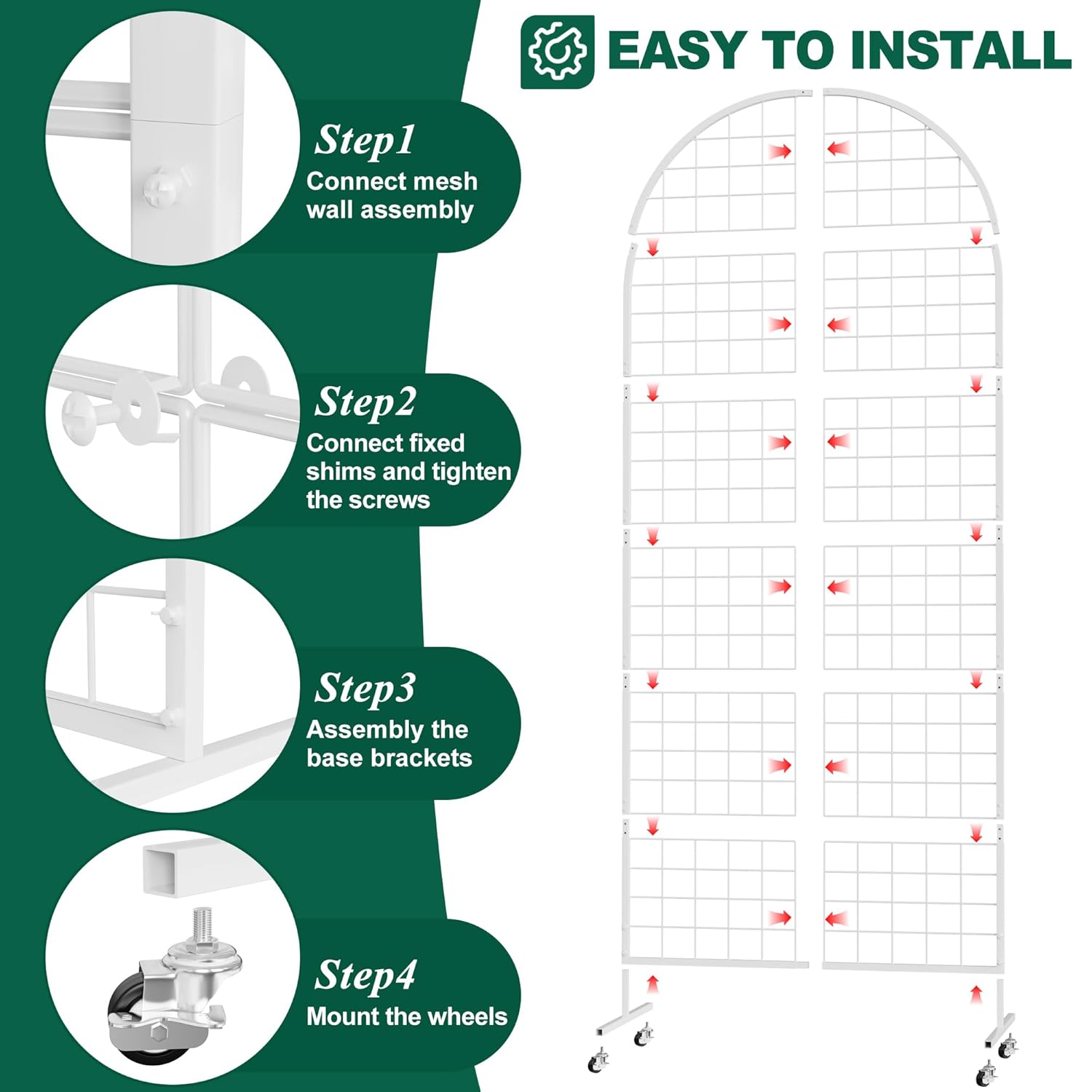 Asee'm Grid Wall Panels Display Stand 2.6' x 5.8' FT White Movable Wire Grid Wall Display Rack Heavy Floorstanding Detachable Girdwall Panel with T-Base for Craft Show Rack, Retail Displays 1PCS