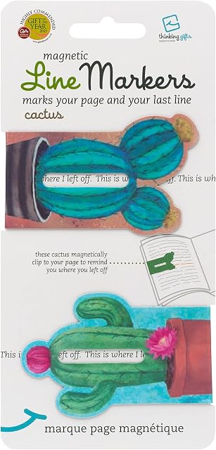 Linemarker Page Marker | Book Holder | Magnetic Bookmarks Set of 2 | Magnet Page Holder Clip for Reading | Book Marker | Gift Idea for Readers, Book Lovers (Cactus)