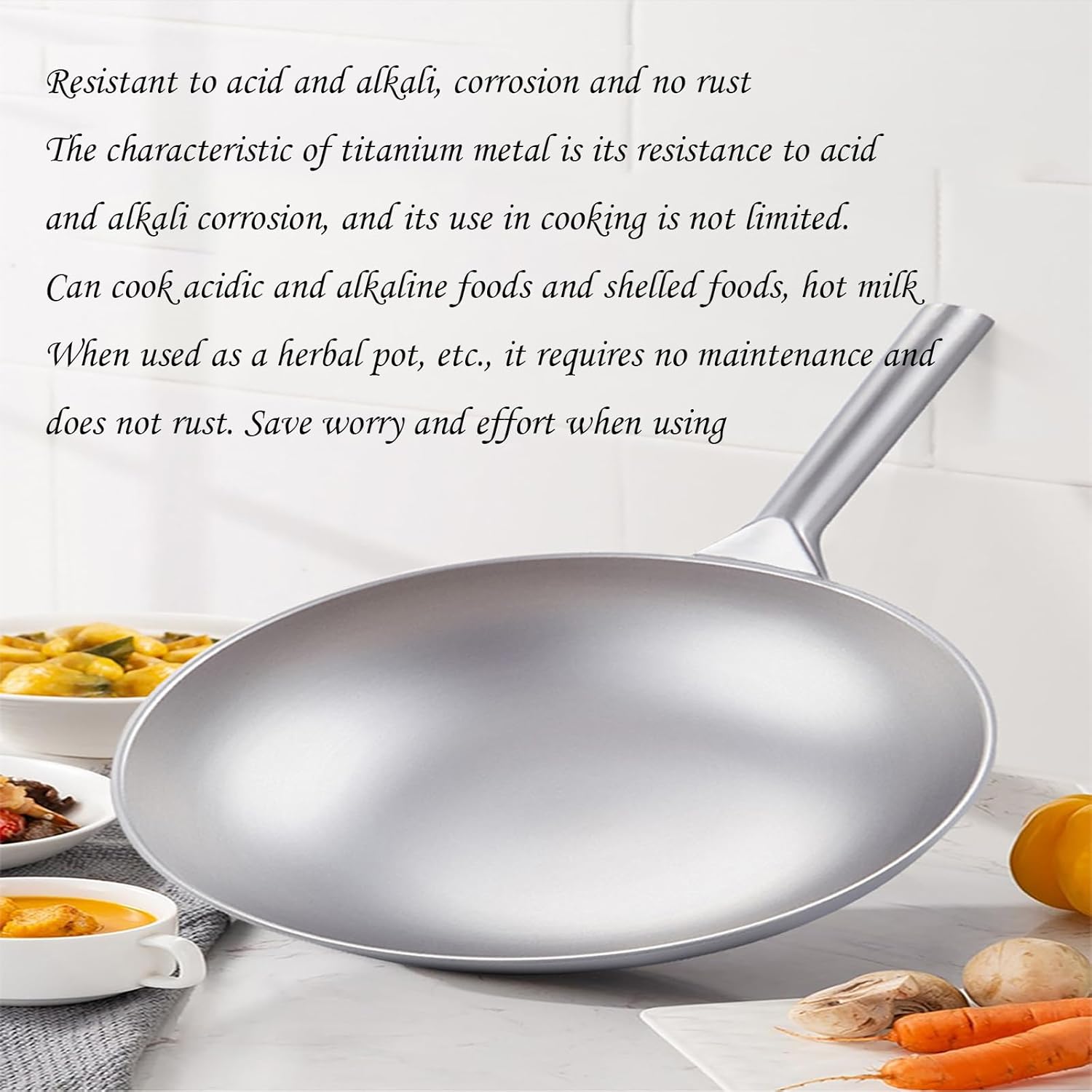 Pure Titanium Pot, Wok Pan with Lid, Nonstick Woks and Stir-Fry Pans, No Chemical Coated Flat Bottom Chinese Wok for Induction, Electric, All Stoves,A-36cm