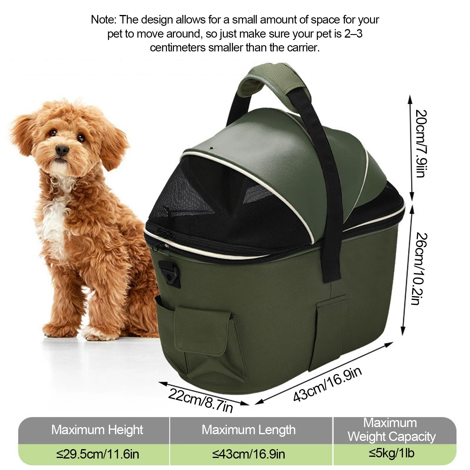 Cesta For Bicicleta For Perros,Transportador For Perros En Bicicleta Eléctrica,Cesta For Bicicletas For Adultos, Impermeable Y Ventilada,Adecuada For Mascotas Que Pesen Hasta 5 Kg (11 Lbs)