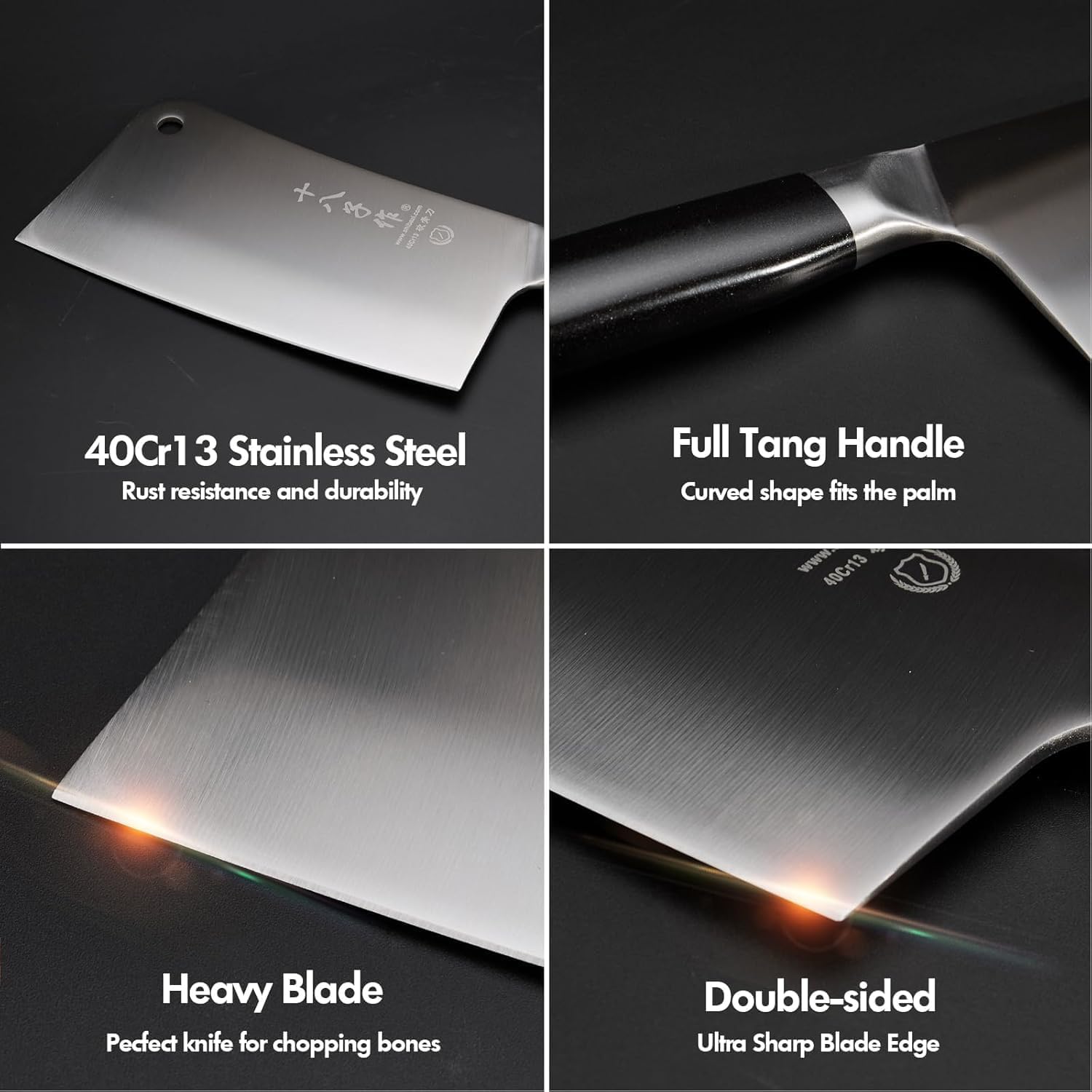 SHI BA ZI ZUO Meat Cleaver Set, 2 Pieces Professional Butcher Knife and Chef Knife Bone Chopper Perfect for Restaurants and Home Kitchen Use