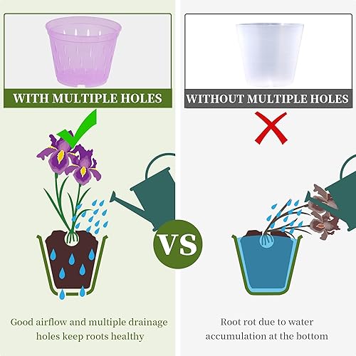 Miniatura 14 de Maceta de orquídeas, 7 pulgadas, paquete de 8 macetas de orquídeas con agujeros y platillos, maceta de plástico transparente para interiores