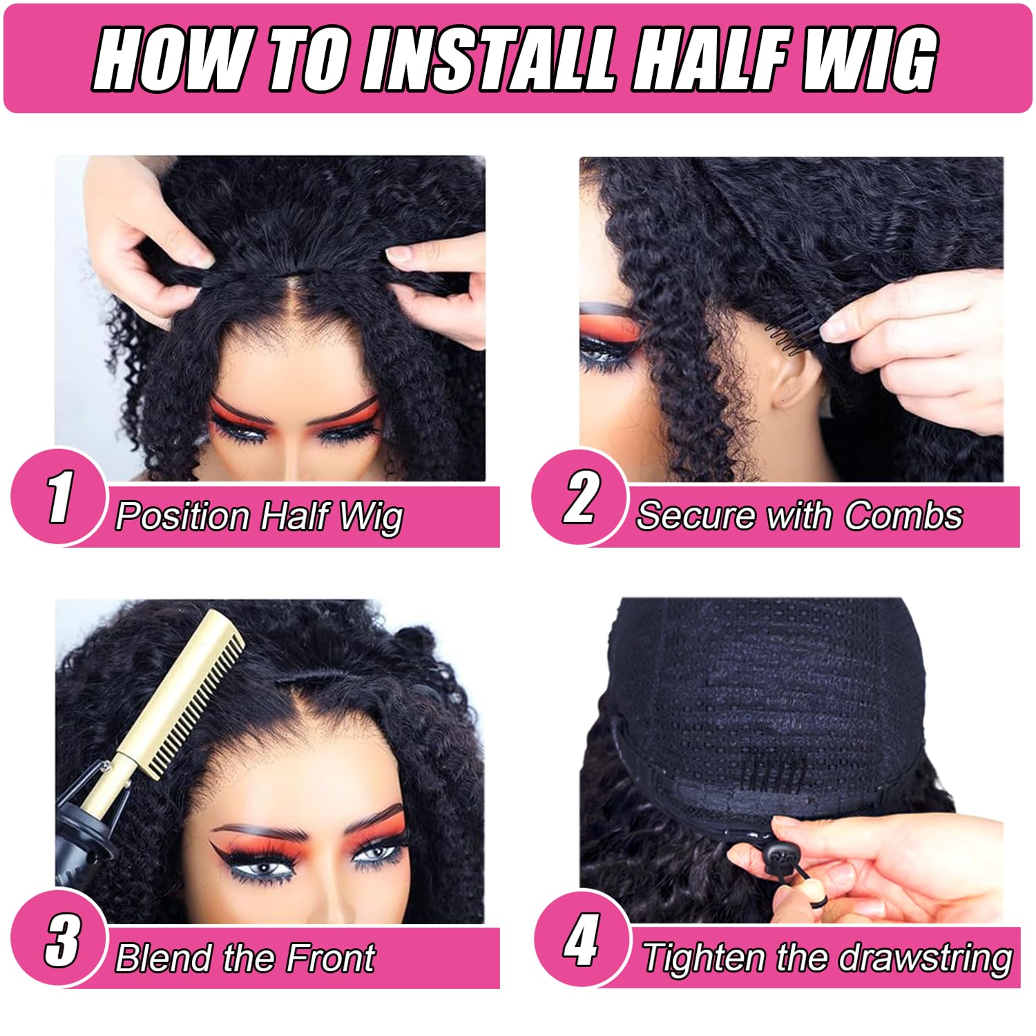 Amazon.com : Half Wig Human Hair Deep Wave 16 Inch 200  display picture 3