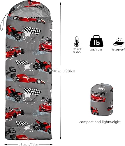 Miniatura 3 de Axolotl Saco de dormir fresco para niños y niños, ligero, cálido, para clima frío, saco de dormir impermeable portátil con saco de compresión para