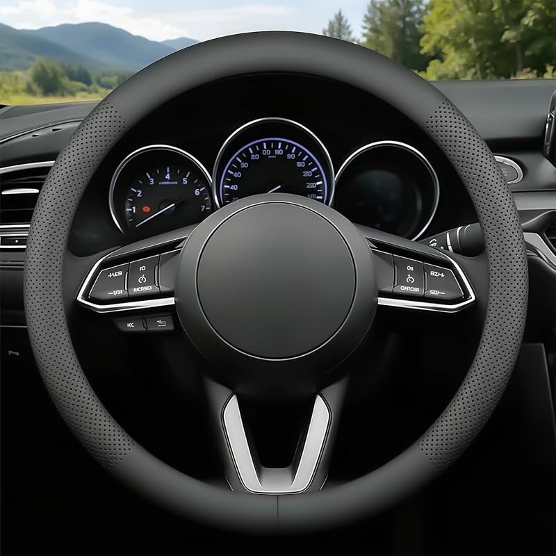 Capa para Volante em Couro Sintético FQMY para Mazda, 36,8–38,1 cm, Preta