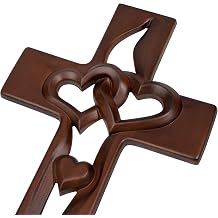 BGCOPPER Marriage Cross for Wall Love Wall Decor, Handmade Wooden Intertwined Heart Wall Cross for Wedding Valentine Christmas Gift - 14 Inch