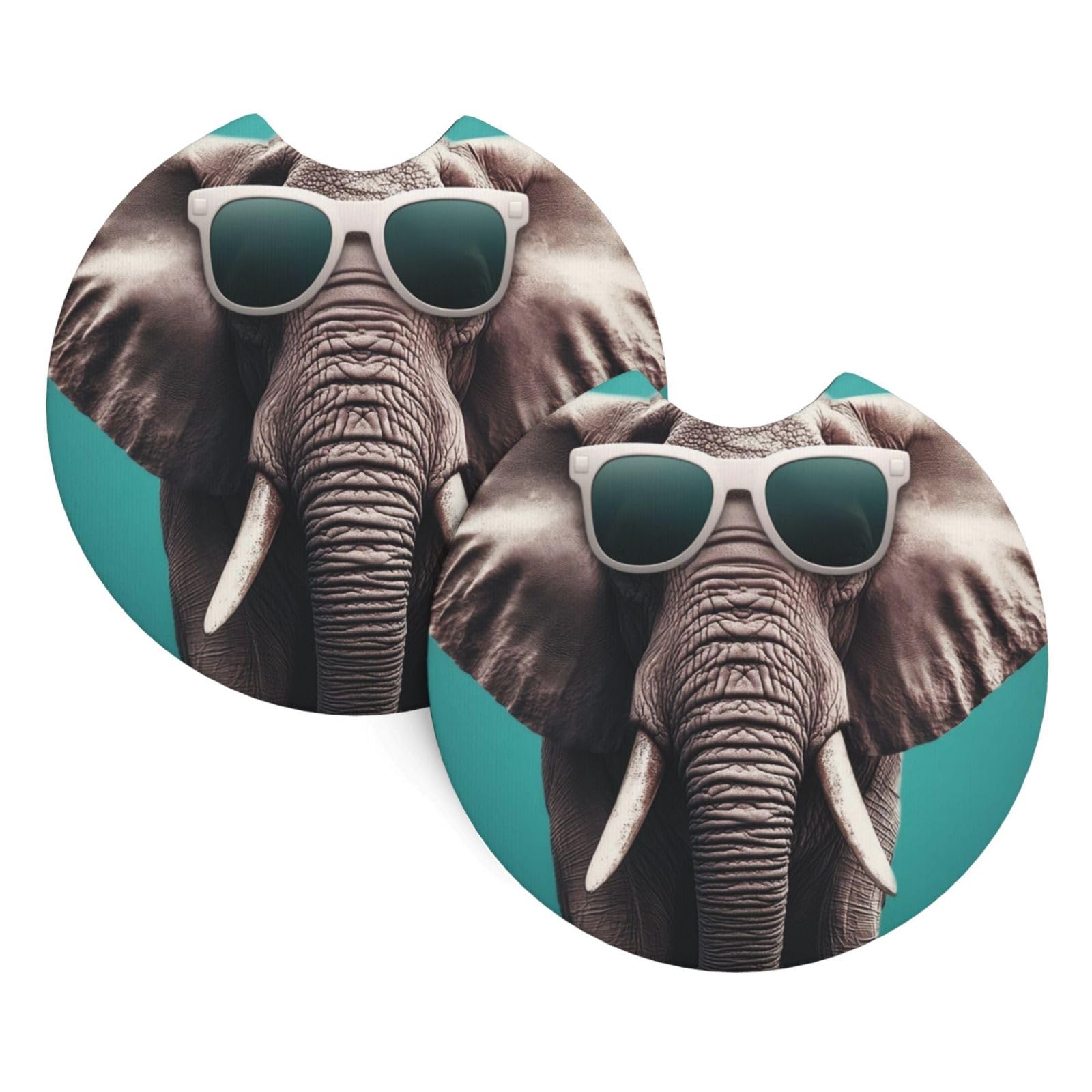 2 Pack Car Cup Holder Coasters 2.7 Inch Universal Anti-Slip Shockproof Car Cup Holder Insert Elephant with glasses Car Coasters Drink Coasters Cup Holder Coasters for Car Accessories
